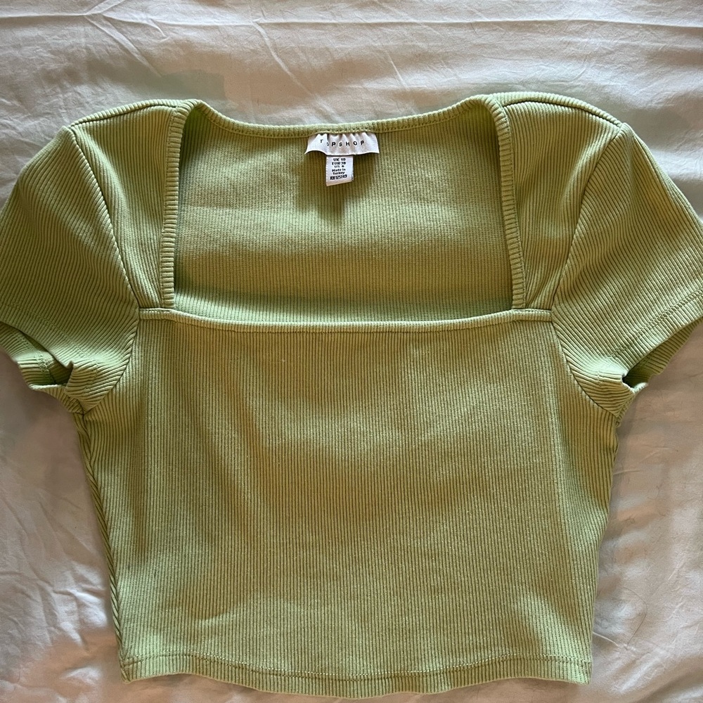 TOPSHOP Ribbed Square Neck Top – US 6 (Light Green)